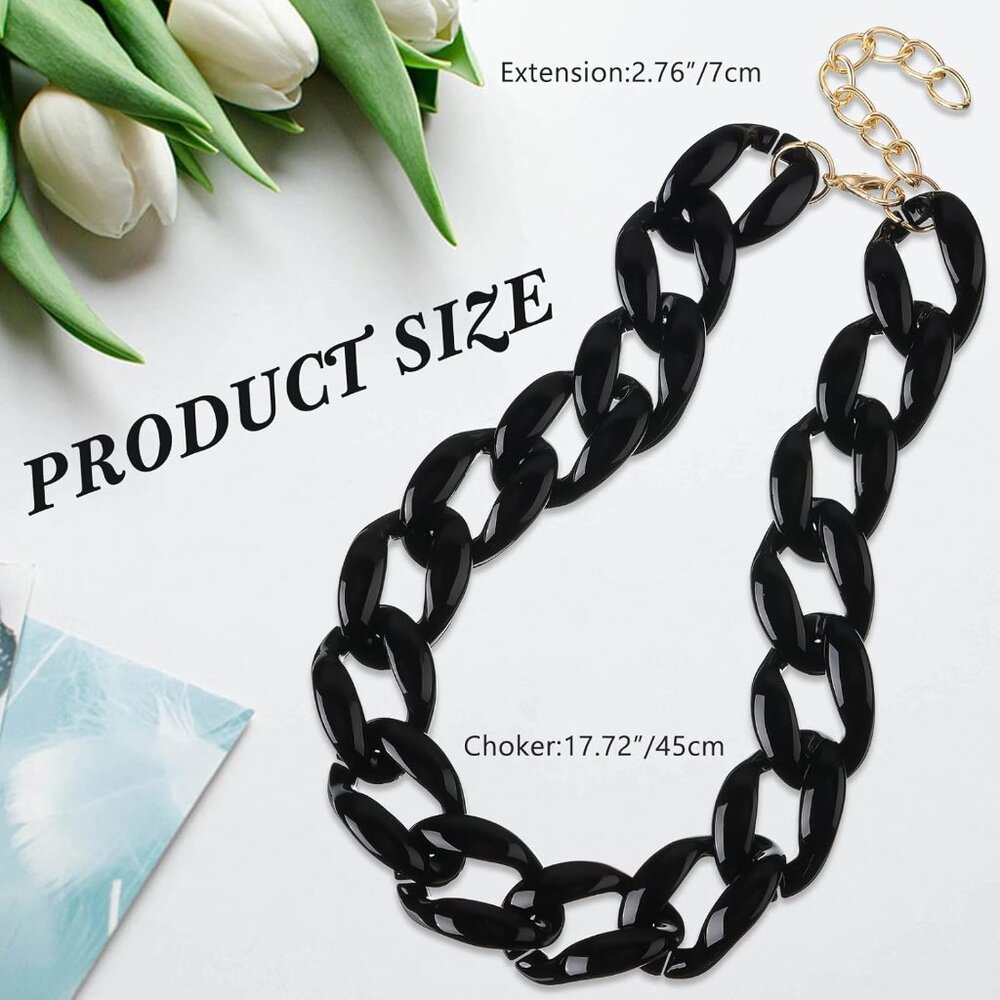 Statement Chunky Link Necklace - Durable Black Ac… - image 2